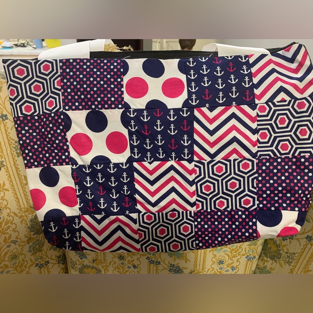 Nautical Handmade Patchwork Tote Bag in Navy and Pink